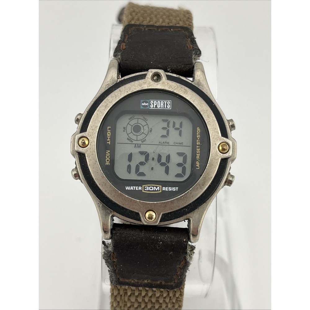 Vintage ABC Sports Watch Women 33mm Case Brown Nylon Band- New Battery
